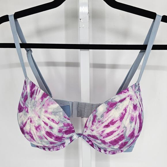 PINK Victorias Secret Sz 34DD Wear Everywhere Super Push Up Bra Tie Dye Purple - Picture 1 of 5